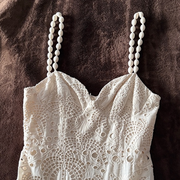 FARM Rio Cream Eyelet Lace Midi Dress with Spaghetti Straps - Picture 3 of 4